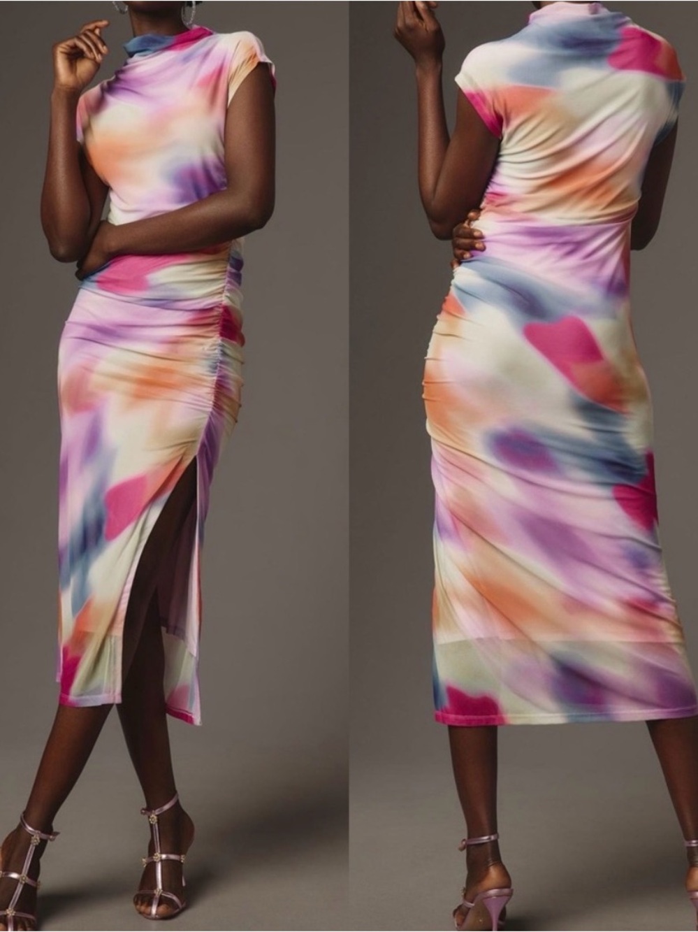 Anthropologie Maya Watercolor Mesh Midi Dress Sz XL Pink Purple White
